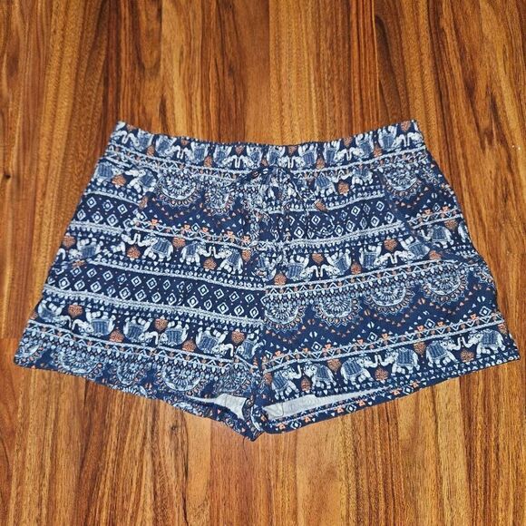5 For $25 No Boundaries Blue and White Elephant Boho Buttery Soft Shorts - Picture 1 of 7